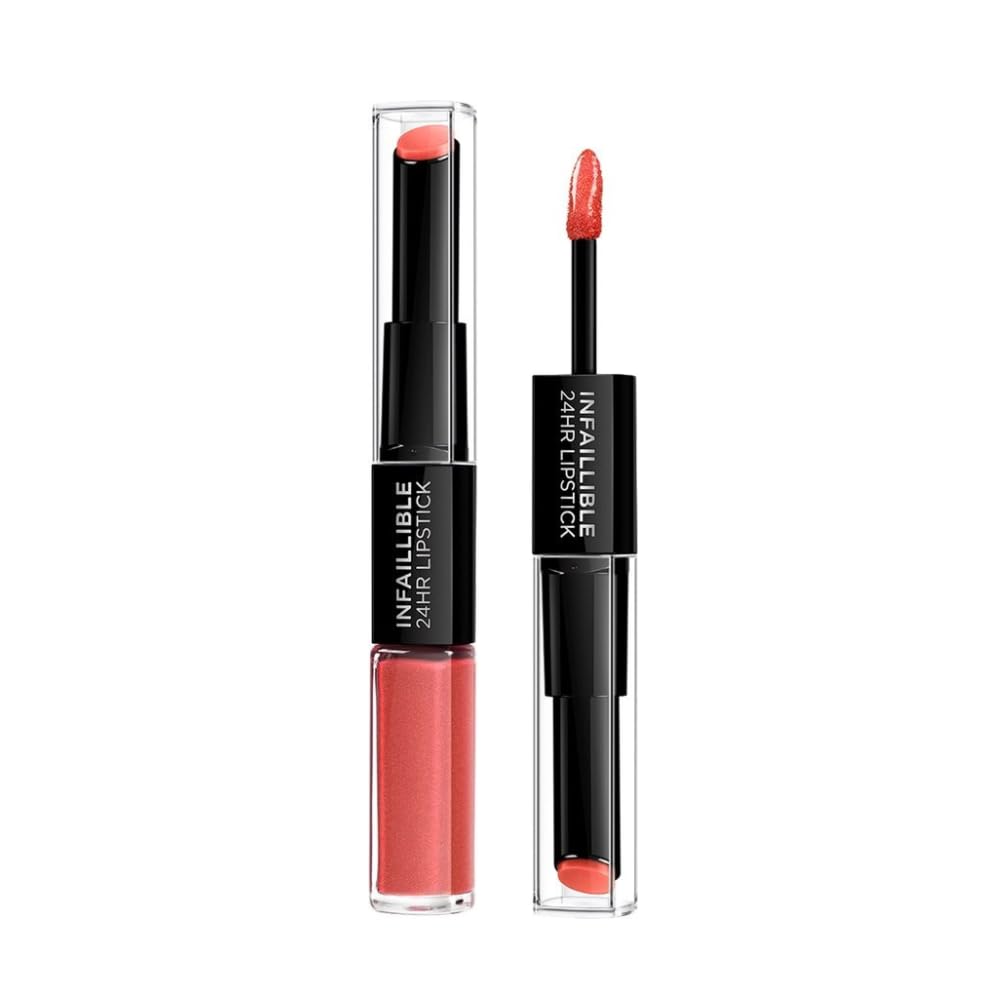 L'Oreal Paris Lipstick, Infallible 2 Step 24hr Lip Color with Hyaluronic Gel Colour Booster Balm for Vivid High Shine Colour, Transfer-Free Opaque Finish Lasting up to 24 Hours, 404 Corail Constant — image 1