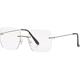 PEYEOISD Oversized Square Frameless Reading Glasses for Women, Fashion Large Frameless Metal Readers, Big Borderless Eyewear