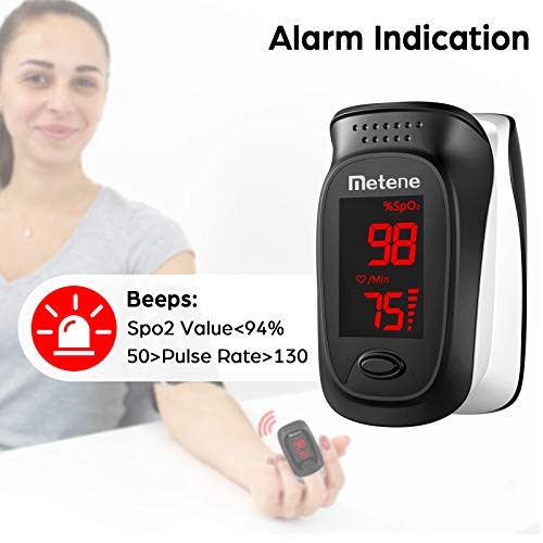 Metene Fingertip Pulse Oximeter, Blood Oxygen Saturation Monitor with Alarming Beep, Portable