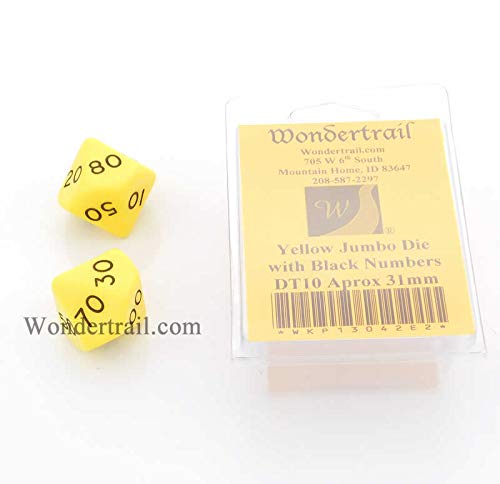 Yellow Jumbo Dice with Black Numbers DT10 31mm (1.25in) Set of 2 Wondertrail