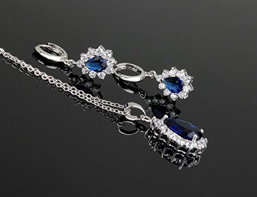 Crystalline Azuria Women 18ct White Gold Plated Teardrops Blue Simulated Sapphire Zirconia Crystals Set Pendant Necklace 17.7 inches Earrings Bracelet - Image 3