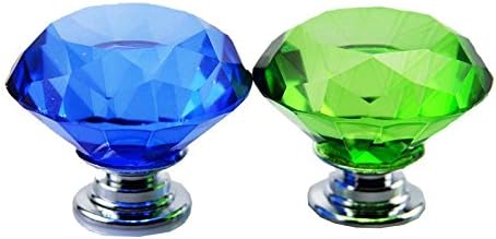8 pcs 40MM Glass Cabinet Knob, Elegant Diamond Shape Crystal Handle for Cupboard Bin Closet (Blue green)