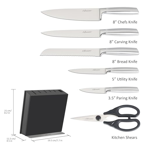 Hanmaster Kitchen Knife Set, 7pcs Knife Set for Kitchen with Magnetic Block, High Carbon X50CrMoV15 Steel Ultra Sharp Knives & Shears, Space-Saving for Home & Professional Use