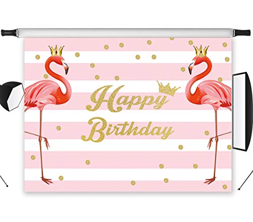 LB 7x5ft Flamingo with Crown Vinyl Photography Backdrop Birthday Party Princess Decoration,Customized White Pink Gold Photo Background Studio Props CL486