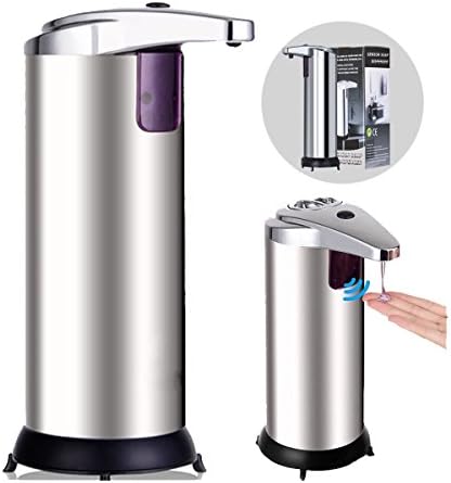 Automatic Soap Dispenser, Stainless Steel Touchless Soap Dispenser IR Infrared Motion Sensor Hand Free Dish Soap with Waterproof Base for Kitchen Bathroom