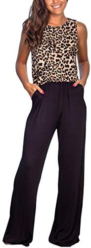 Damissly Women's Floral Jumpsuits Sleeveless Loose Plain Pants Romper 3/4 Sleeve Casual Wide Leg Long