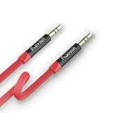IMKEY® Premium 6.5FT Tangle-Free Male to Male 3.5mm Auxiliary Cable with Gold Plated Connectors for Apple, Android Smartphones, Tablet and MP3 Players - Retail Packaging (Black/Red)