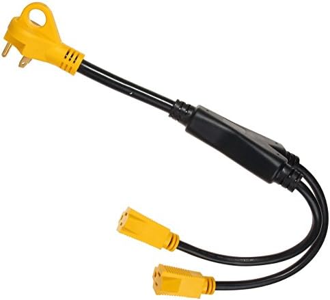 RV 30A Plug to (2)15A Cord Adapter,Camper Y Electrical Split Adapter,NEMA TT-30P to 5-15R,2.3 Feet Cord Length