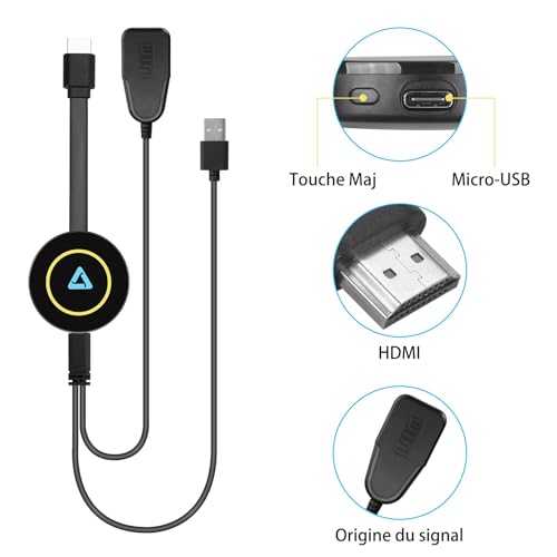Clé HDMI sans Fil 4K Double Bande (2.4G/5GHz) - Plug & Play - Affichage de Votre Smartphone/pc sur Moniteur/projecteur - Compatible i*OS, Android, Windows, macOS (AirPlay, DLNA, Miracast)