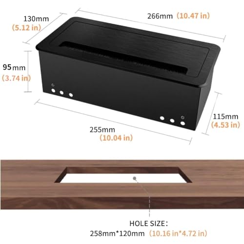 ZESHAN Table Power Socket Connectivity Box with UK Plug, USB C, HDMI, RJ45 Cat6, Fully Enclosed Bottom Box,1.8M Extension Cord, Black