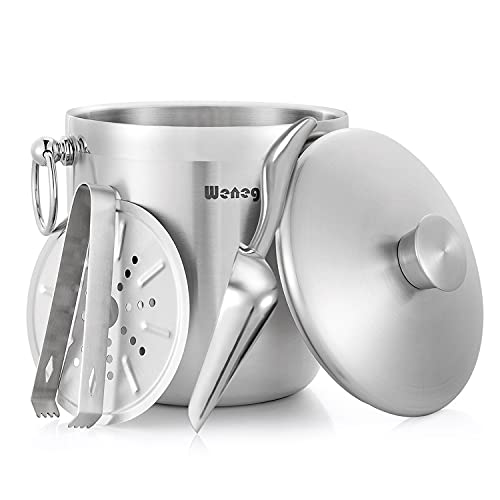 Ice Bucket with Lid, Scoop, Tongs and Strainer - Well Made Insulated