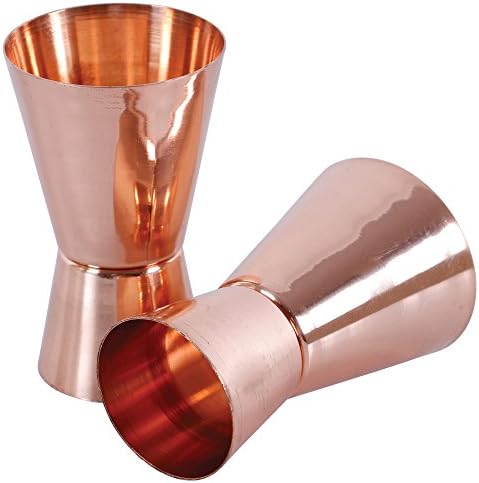 GoCraft Copper Jigger Shot Glasses - Smooth Copper Cocktail Bar Drinks Mixer, Double Sided (1oz/2oz) (Set of 2)