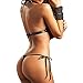 Women's Holiday Sexy Mesh Lingerie Halter Top See Through Bra Mini Leather Skirt With Pant Set (M, Black)