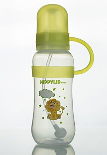 Eco Friendly BPA Free Baby Bottle With Straw and Yellow Silicone NippyLid (Patent Pending) Slow Flow Nipple Included NEVER LOSE THE LID AGAIN!