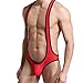 Men's Jockstrap Leotard Underwear Jumpsuits Wrestling Singlet Bodysuit(Red L)