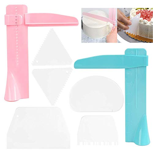 FOCCTS 2pcs Adjustable Cake Scraper Smoother with 5pcs Different Scrapers Fondant Cream Edge Smoothing Decorating Tools for Icing