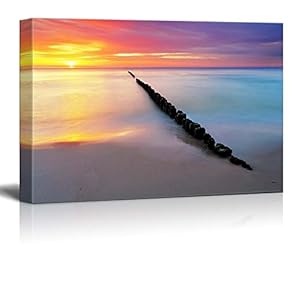 Canvas Prints Wall Art - Baltic Sea at Beautiful Sunrise in Poland Beach. - 12" x 18"