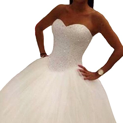 QueenBridal Beaded Sweetheart Lace up Ball Gown Evening Wedding Dress 2017
