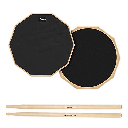 Donner 12 Inches Drum Practice Pad, 2-Sided Silent Rubber Practice Pad with Drum Sticks, Black