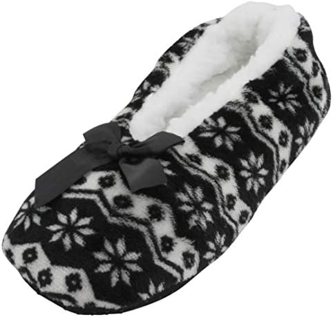 Atania Ladies Ballet Style Plush Slipper Socks Black Fairisle S/M