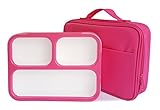 PlusPoint Slim Bento Lunch Box Set with Insulated Bag & Spoon | Leakproof, Ecofriendly, Reusable Food Container | Healthy Portion Control | BPA Free | Adults & Kids(Pink)