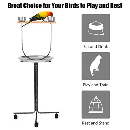 Giantex 51'' Pet Bird Play Stand, Wood Bar Large Stainless Steel Tray