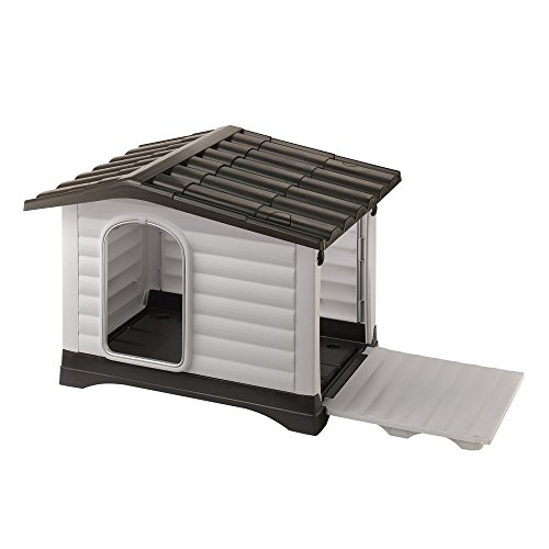 Ferplast Hundehütte DOGVILLA 90, Hundehütte Outdoor, Hundehaus, Seite zum öffnen, Boden zum Abtropfen, Isolierender Boden, Abnehmbares Dach, Lüftungsgitter, Recycelter Kunststoff, 88 x 72 x h 65 cm