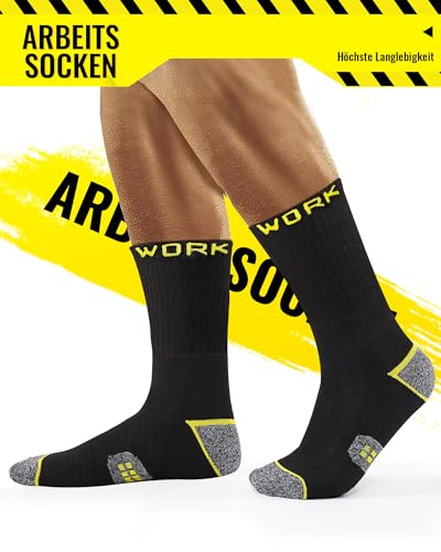 Effeet 10 Pairs of Men's Work Socks, Padded Reinforced Work Socks, Breathable Functional Socks with Comfort Waistband, Long Work Socks
