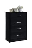 Hodedah 4 Drawer Chest, with Metal Gliding Rails, Black