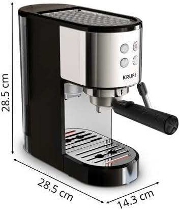 Virtuoso Essential Espresso-Siebträgermaschine, 15 bar, Edelstahl-Applikationen, schlankes Design, Bedienfeld mit 4 Funktionen, inkl. Barista-Zubehör, Edelstahl, XP441810