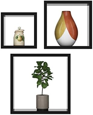 Qulista Square Floating Shelves Set of 3 White Square Cube Wall Shelves, Floating Shelf Display Shadow Boxes for Bedroom, Living Room, Bathroom, Kitchen, Office (Black)