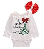 Newborn Baby Boy Girl Long Sleeve My First Christmas Romper Jumpsuit Outfits (0-3 Months, White)