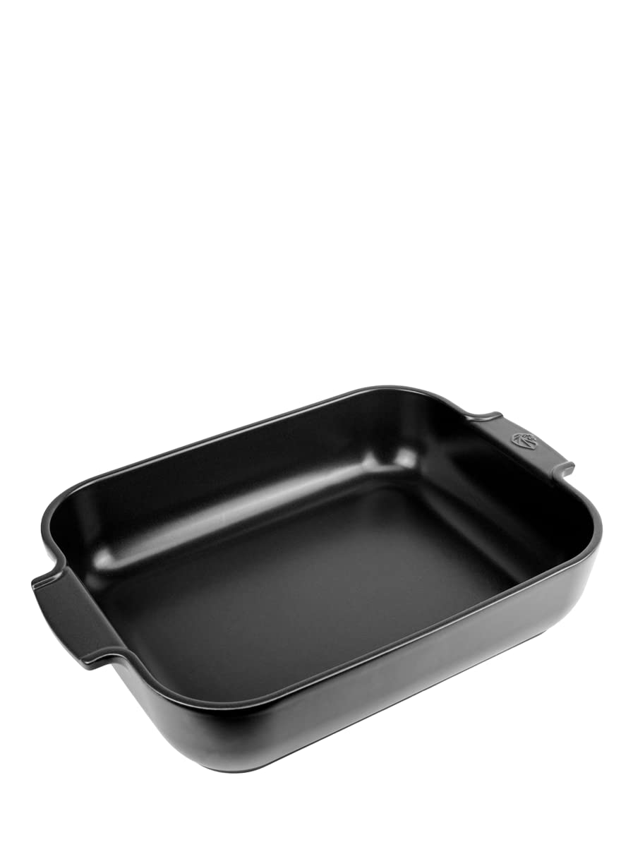 PEUGEOT - Rectangular Ceramic Baking Dish - 40 cm (including handles) x 25.7 cm x 7.5 cm - Capacity: 5.2 L - 8-10 Servings - 10 Year Guarantee - Made In France - Satin Black Colour