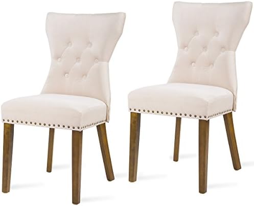 Harper Bright Design Dining Chair Tufted Upholstered Aceent Chair with Solid Wood Legs, Set of 2 (Beige)