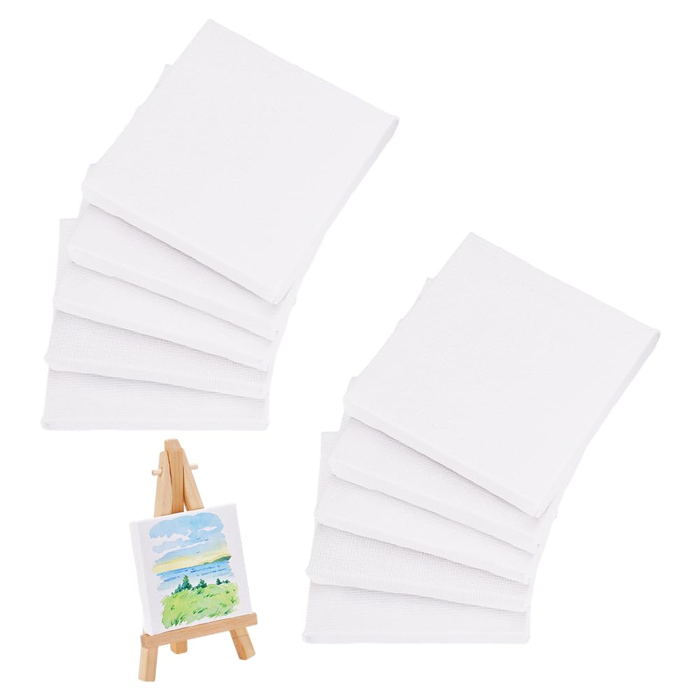 PandaHall Elite - 12pcs Mini Canvas Panels for Drawing Crafts Painting for Mini Whiteboard, 70 x 70 x 10 mm