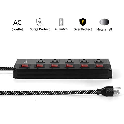 Power Strip Surge Protector with Individual Switches,5 Outlet Metal