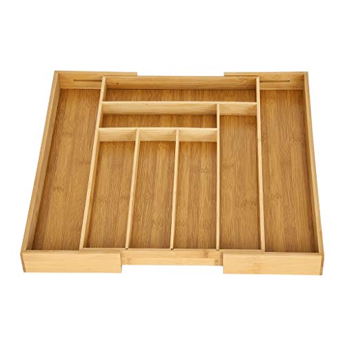 Bamboo Expandable Drawer Organizer, Premium Cutlery and Utensil Tray, 100% Pure Bamboo, Adjustable Kitchen Drawer Divider ... (8 Compartments Expandable) - Thumbnail 3