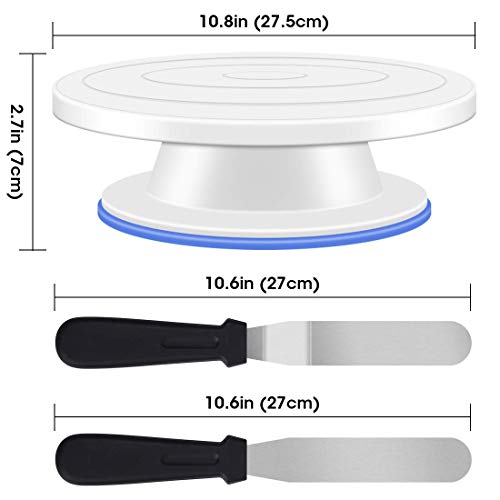 Rotating Cake Turntable-11 Inch Cake Decorating Stand with 2 Icing Spatula and 4 Icing scraper,Revolving Cake Stand White Baking Cake Decorating Supplies