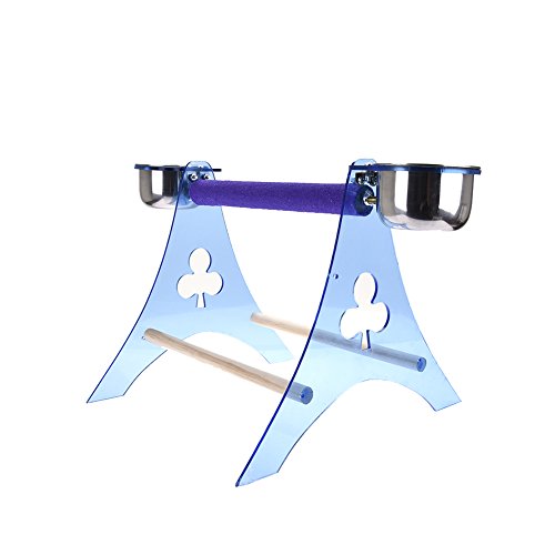 Bestmemories Parrot Desktop Feeding Stands Portable Parrot Perch Stands Training Bird Toys Bird Stands Pet Table Frame Bird Table Stands Bird Training Cage Stands with Two Food Containers (M, B)