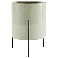 Rivet Mid-Century Ceramic Planter with Iron Stand, 17"H, Pale Green