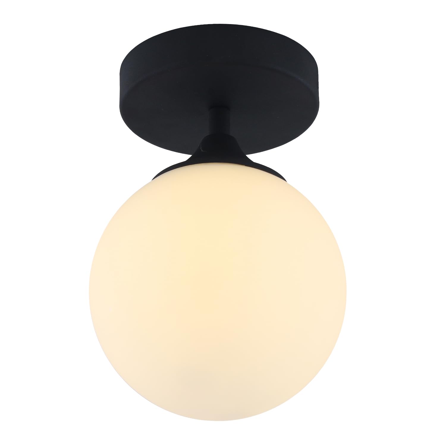 Photo 1 of KCO Lighting Mid Century Modern Semi Flush Mount Ceiling Light Fixture White Globe Flush Mount Ceiling Light Farmhouse Black Ceiling Light Milk Glass Hallway Close to Ceiling Light