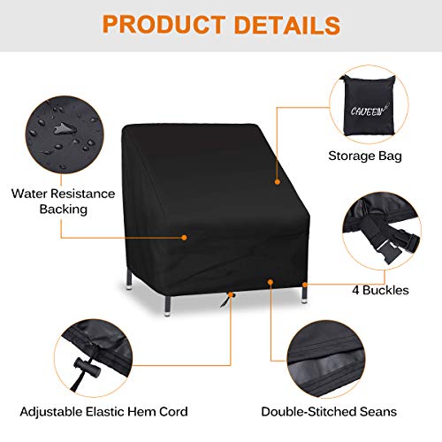 CAVEEN Patio Chair Covers, Waterproof Lounge Deep Seat Cover, 420D Heavy Duty Oxford Fabric Outdoor Patio Furniture Cover Stackable with Durable Double Stitching, 35" L x 38"W x 29"H, 2 Packs, Black - Thumbnail 5