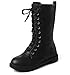 DADAWEN Kid's Girls Leather Lace-Up Zipper Mid Calf Combat Riding Winter Boots (Toddler/Little Kid/Big Kid)