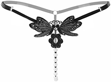 Defline Women Pearl Massage T-Back Sexy Underwear Fancy Tanga Temptation Thong Low Waist Lace T Pants for Night