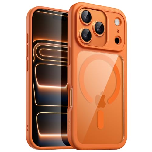 JETech Magnetic Case for iPhone 17 Pro 6.3 Inch Compatible with MagSafe, Shockproof Case, Solid Color Matte TPU Frame, Anti-Scratch Transparent Backing(Orange)