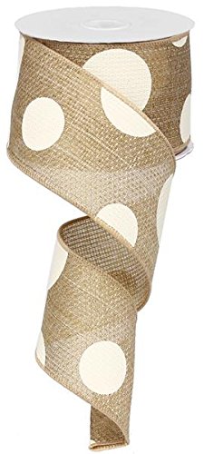 Giant Multi Dots Faux Burlap Wired Edge Ribbon - 2.5 Inch x 10 yards (Beige, Ivory) : RG0120001
