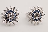 Sun Shape Special Design Turkish Evil Eye Handmade 925 Sterling Silver Round Cut Sapphire White Topaz Rhodium Stud Earrings