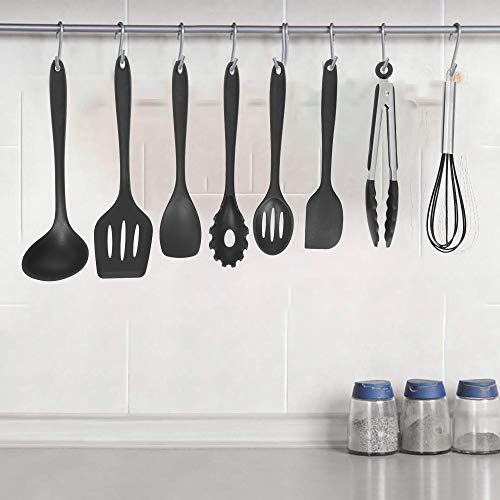 Silicone Kitchen Utensil Set, 10pcs Heat-Resistant Non-Stick Cooking Tool Kit Silicone Cooking Utensils With Solid Core High Heat Resistant for Cooking, Ideal Gift for Family【Ship from USA】 (Black) - Thumbnail 5