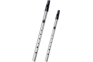 POKINGE 2 Pcs Irish Whistle Traditional C/D Key Tone Whistle Metal 6 Hole Flute Blowing Instrument for Beginners