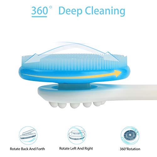 ELECTRAPICK Long Handle Bath Body Brush Ultra-soft Silicone Shower Brush Exfoliating 360°Free Rotate Soft Bristles Bath for Men and Women 15inches